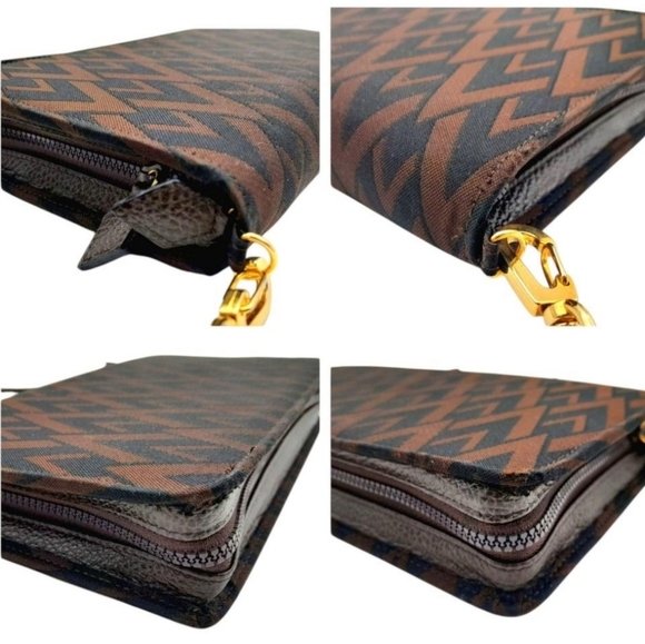 Valentino Garavani Brown Black V Monogram Crossbody Clutch WOC Gold Hardware - Picture 9 of 11